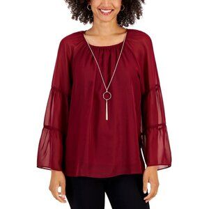 JM Collection Petite Medium Burgundy Tier-Sleeve Top NWT - MISSING NECKLACE
